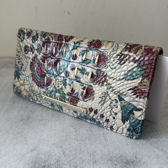 Brahmin Ady Wallet Brocade Red Blue Melbourne Genuine Leather Croc Embossed